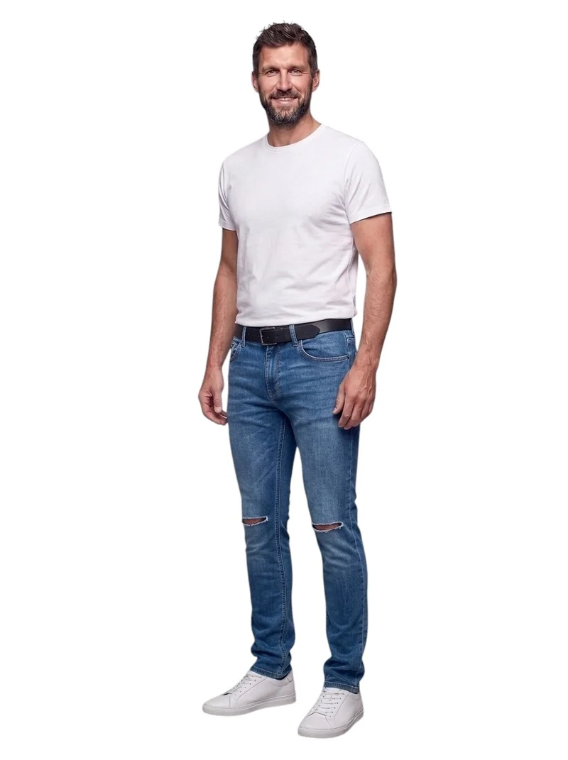 Jean homme grand clair slim laser – Entrejambe 105 cm