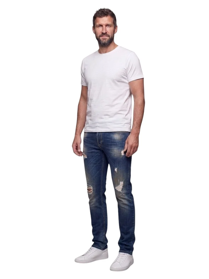 Jean homme grand slim cuivré destroy – Entrejambe 105 cm
