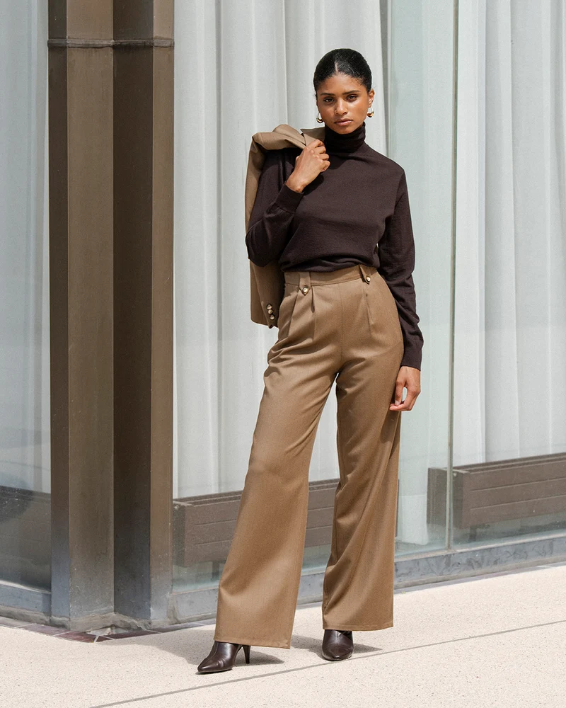 Pantalon large Bari - Camel rayé