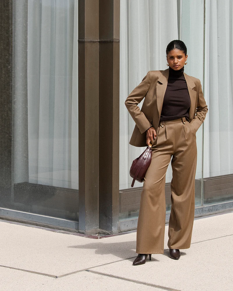 Pantalon large Bari - Camel rayé