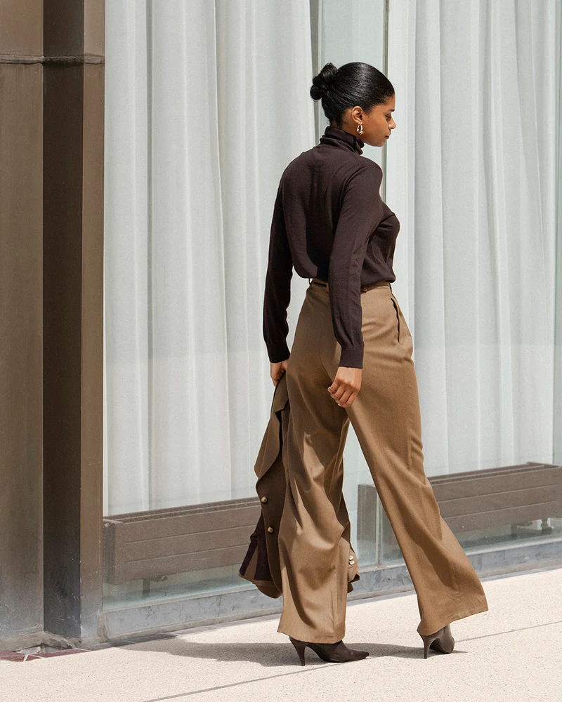 Pantalon large Bari - Camel rayé