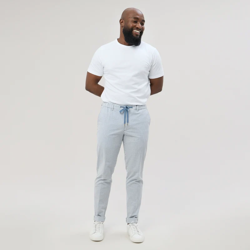 Pantalon à lacet Amovible "Porto-Vecchio" Rayé Ciel et Blanc