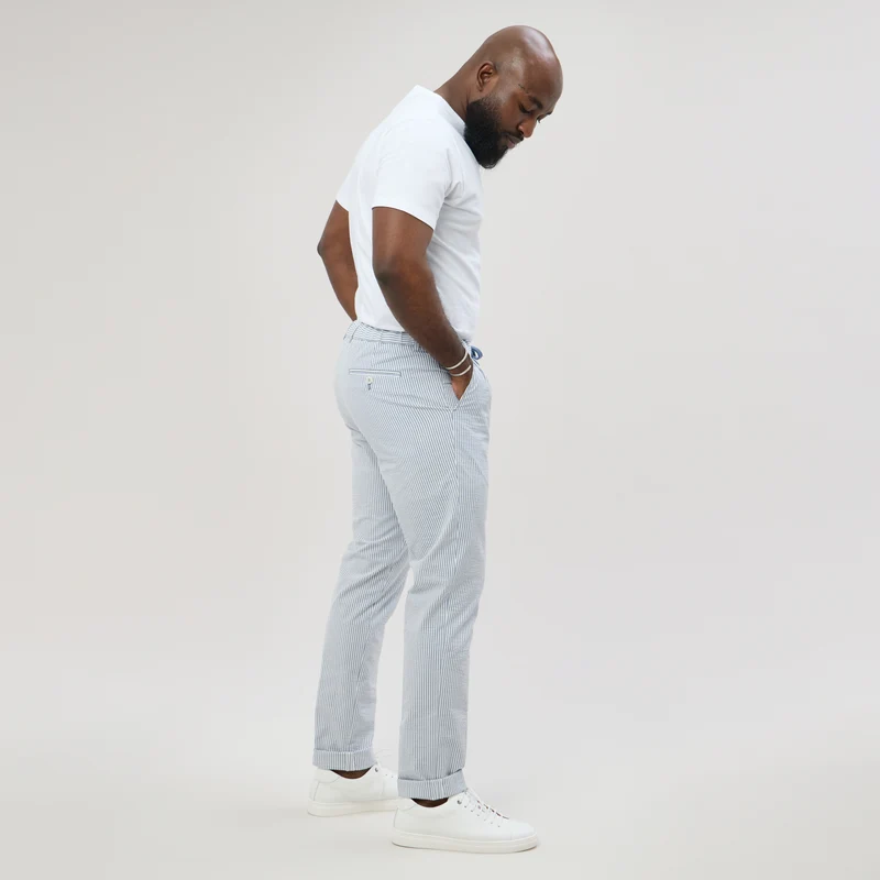 Pantalon à lacet Amovible "Porto-Vecchio" Rayé Ciel et Blanc