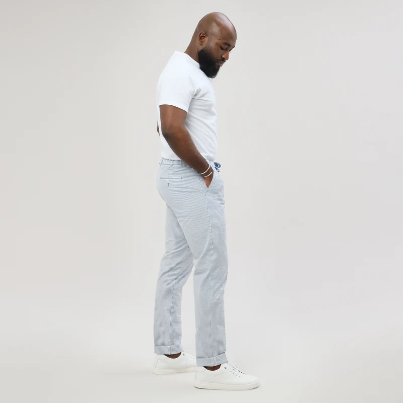 Pantalon à lacet Amovible "Porto-Vecchio" Rayé Ciel et Blanc