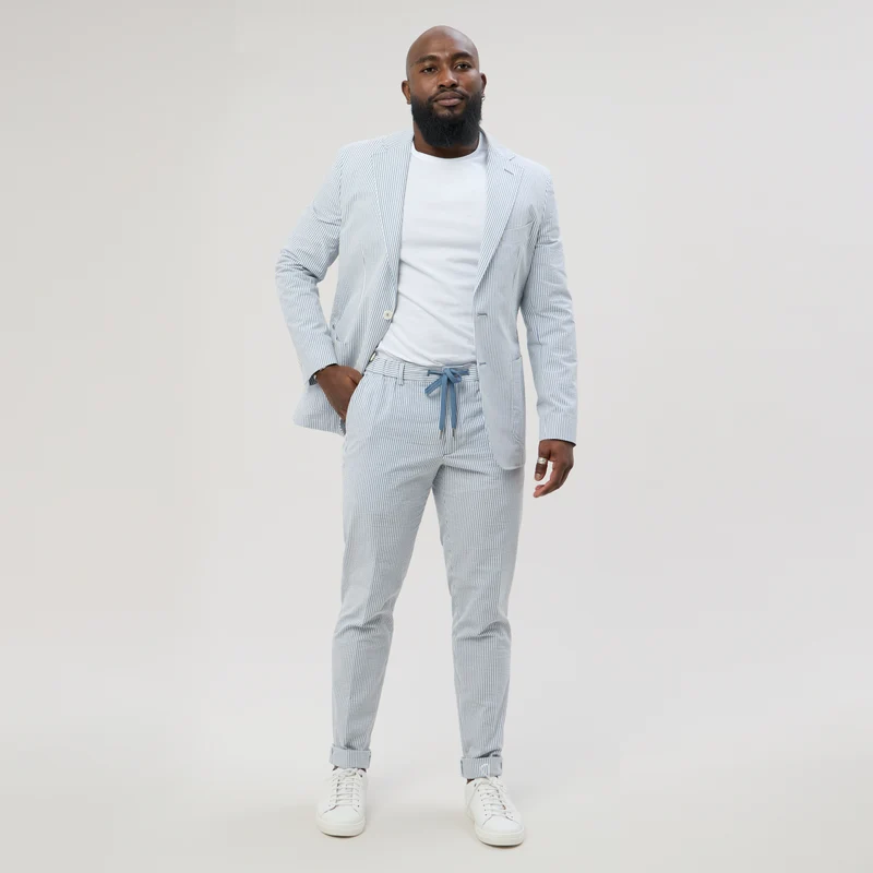 Pantalon à lacet Amovible "Porto-Vecchio" Rayé Ciel et Blanc