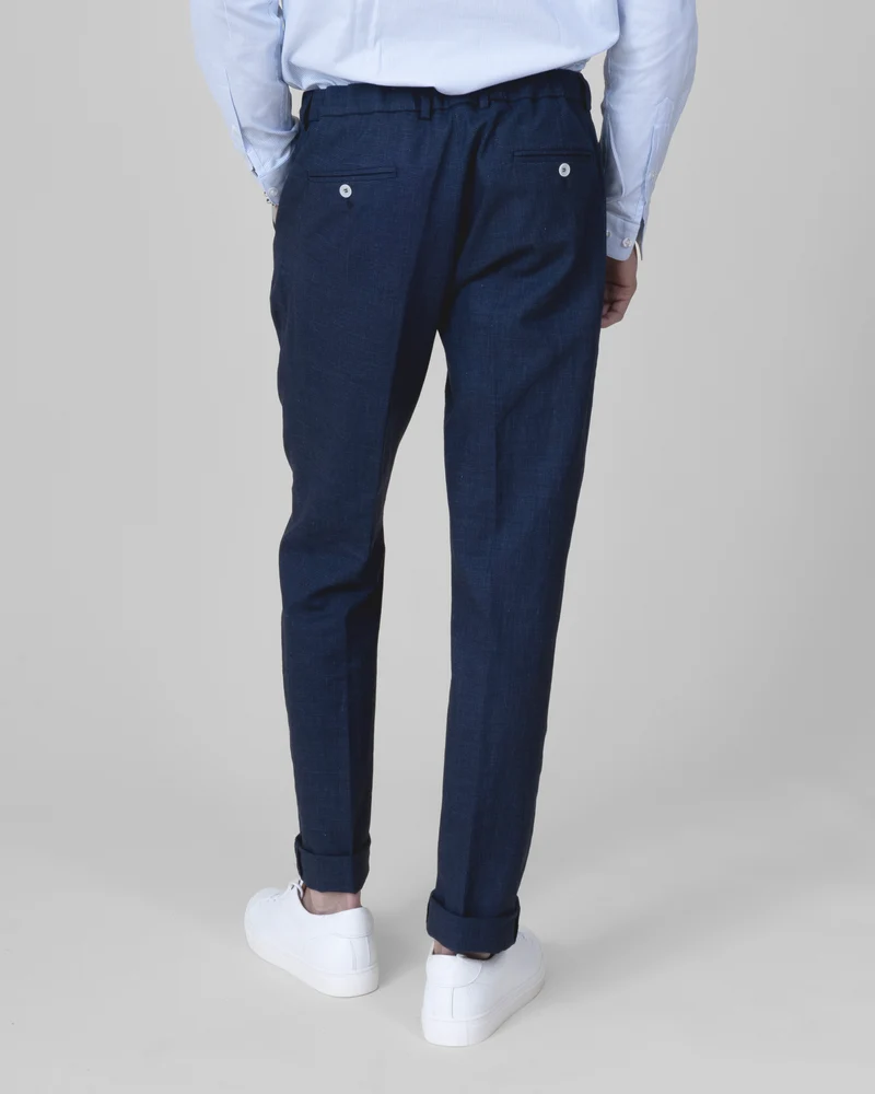 Pantalon à lacet Amovible "Laganas" Piqué en Coton Lin Elasthanne Marine & Blanc