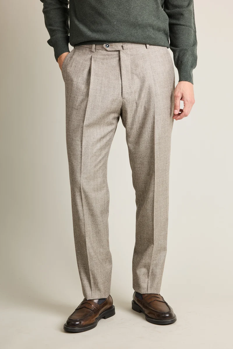 Pantalon à pinces flanelle greige