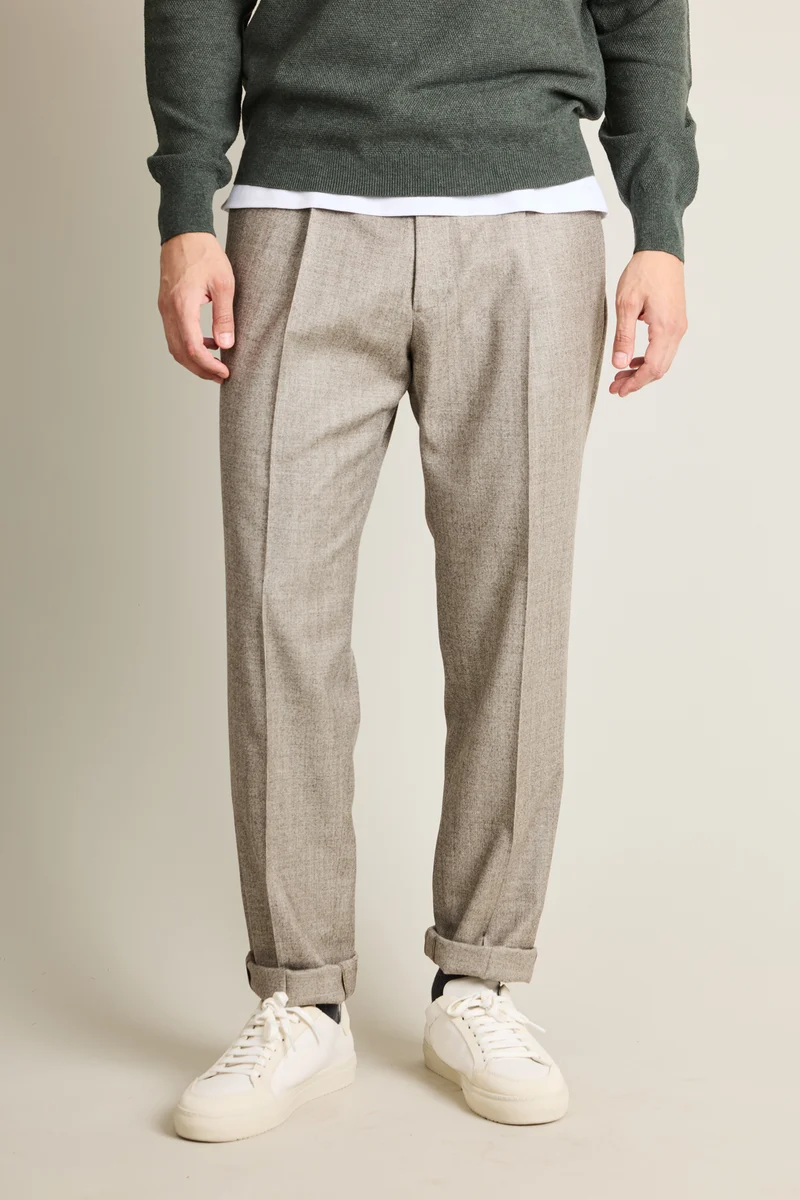 Pantalon à pinces flanelle greige