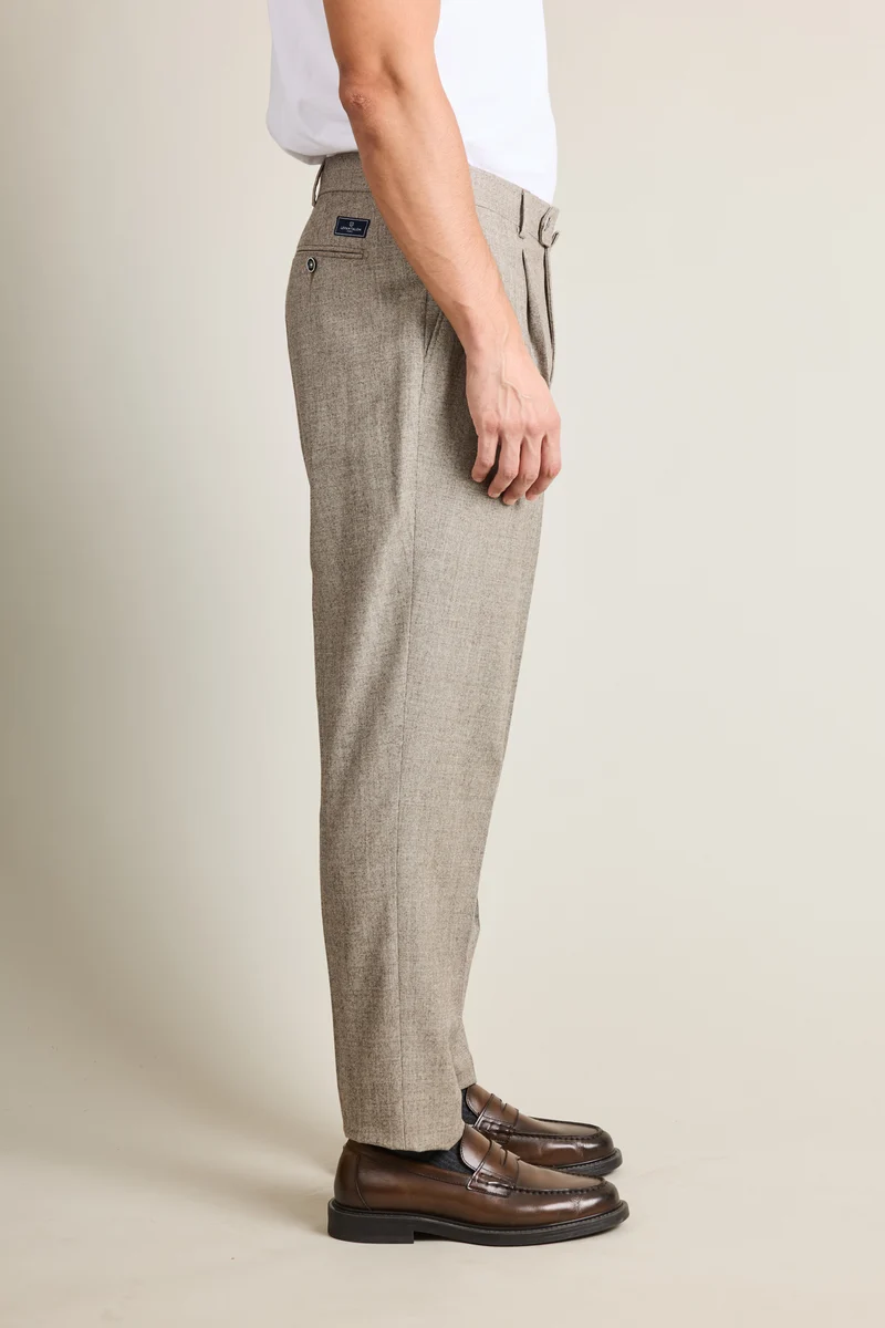 Pantalon à pinces flanelle greige