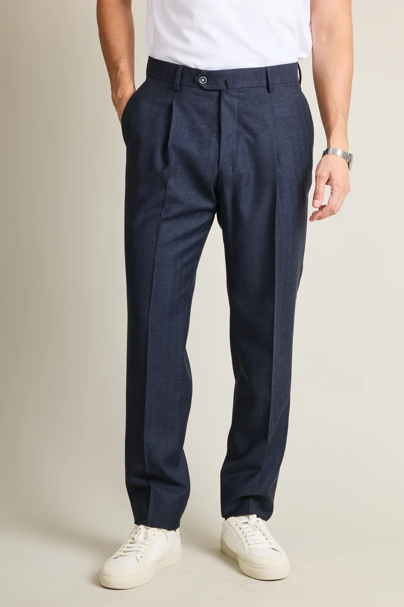 Pantalon à pinces flanelle chevron bleu marine