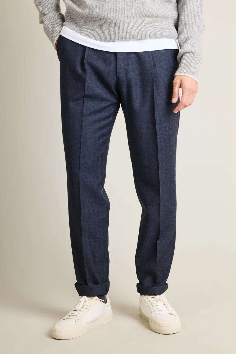 Pantalon à pinces flanelle chevron bleu marine