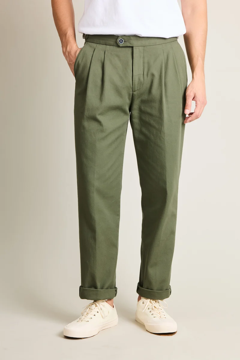 Chino droit double pinces kaki