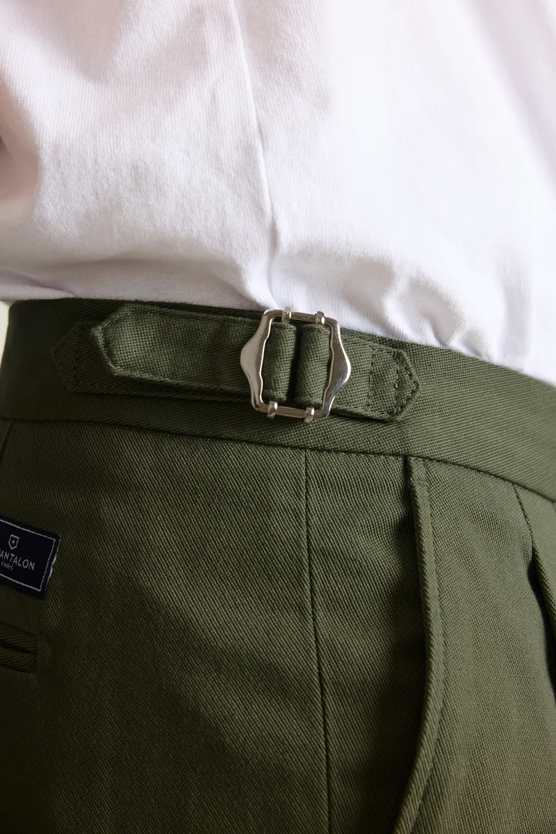 Chino droit double pinces kaki