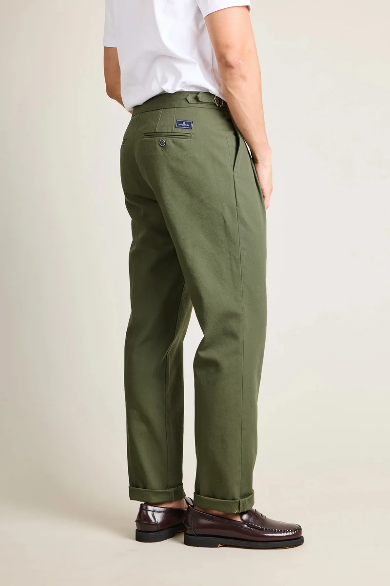 Chino droit double pinces kaki