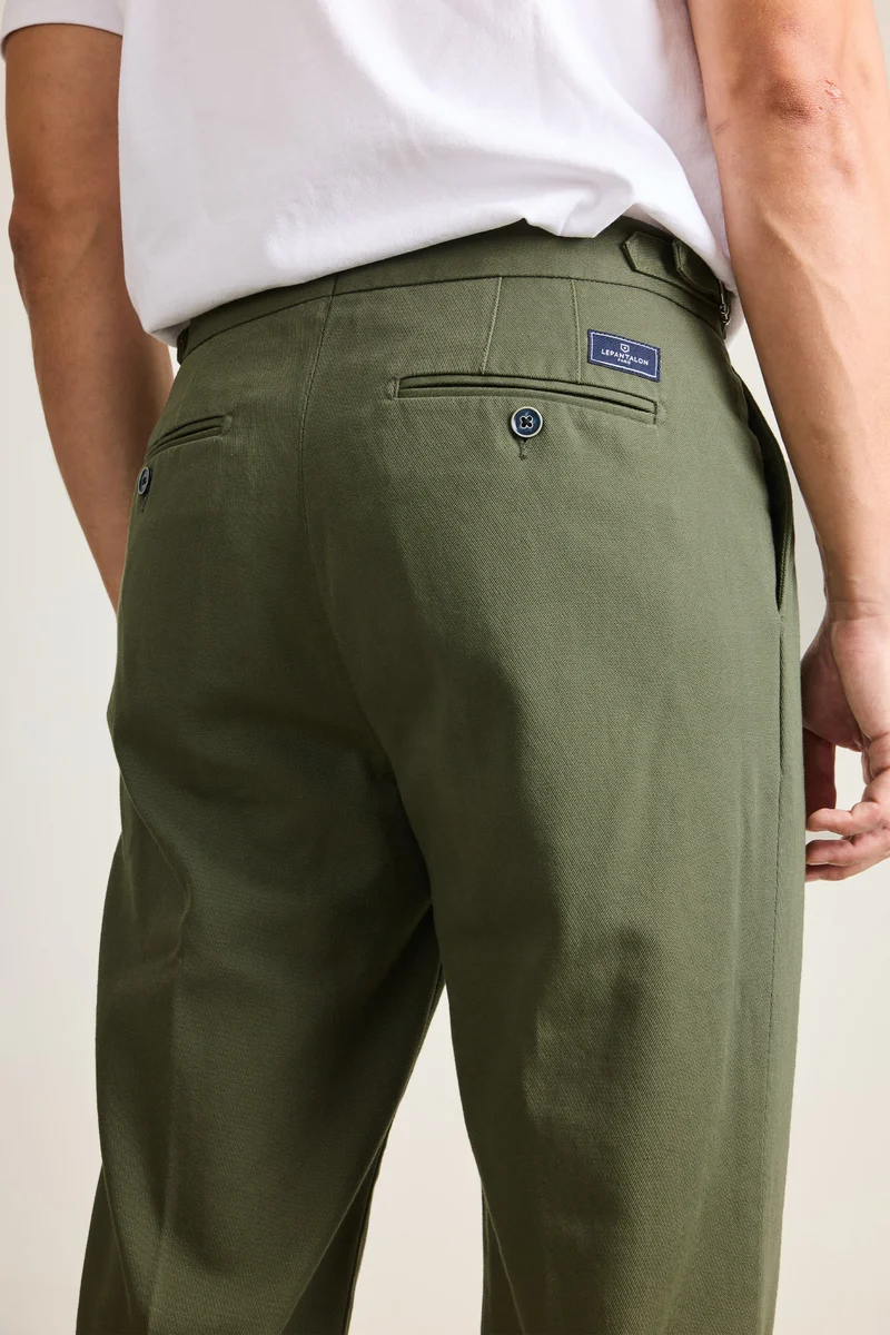 Chino droit double pinces kaki