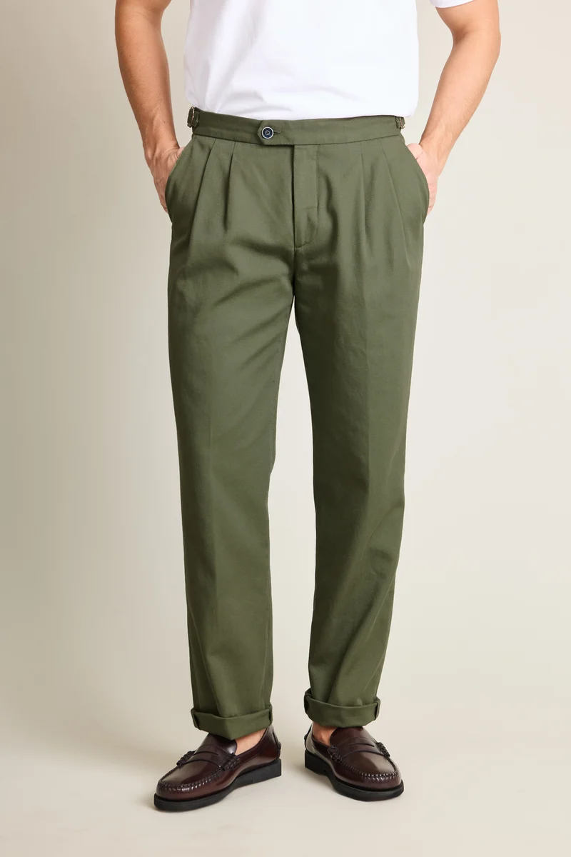 Chino droit double pinces kaki