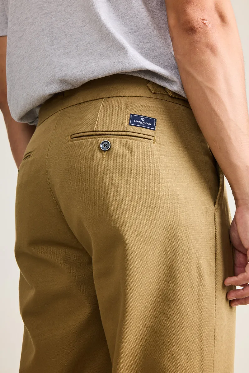Chino droit double pinces beige foncé