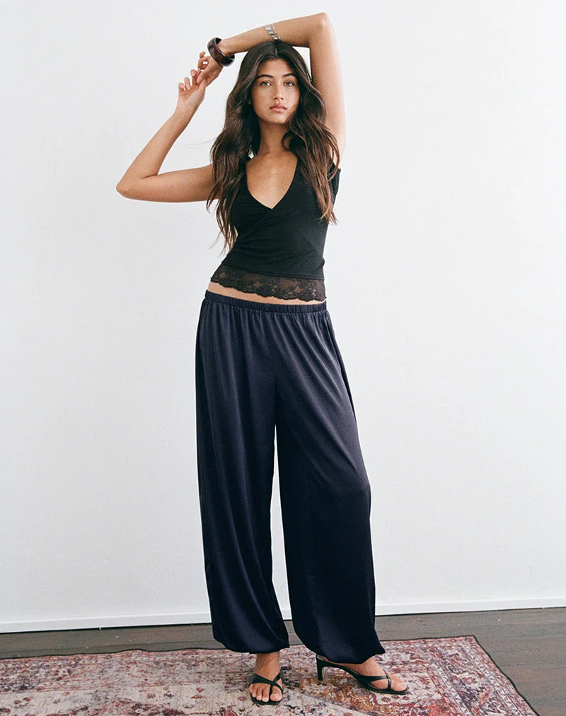 Pantalon bouffant Hestama en satin bleu marine