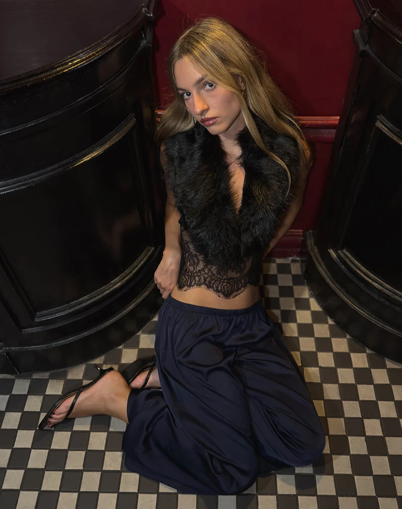 Pantalon bouffant Hestama en satin bleu marine