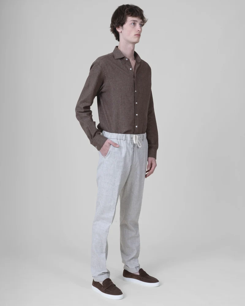 Pantalon à lacet Amovible "Laganas" Piqué en Coton Lin Elasthanne Café & Beige