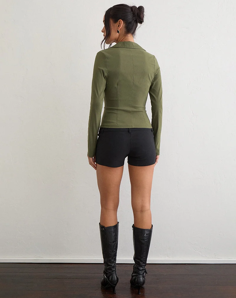 Chemise Anika V en tissu stretch ajusté, couleur kaki
