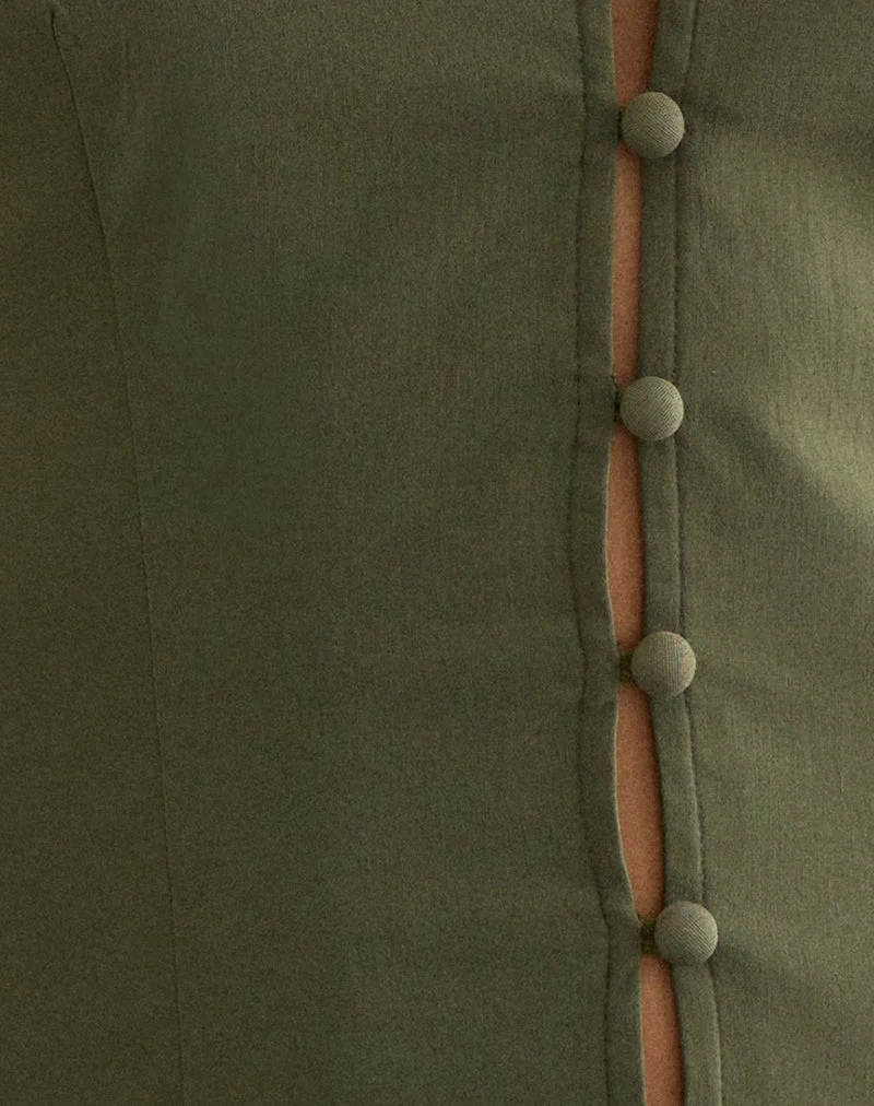 Chemise Anika V en tissu stretch ajusté, couleur kaki
