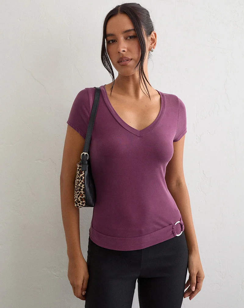 Haut Aluvia avec anneau argenté, en Cupro violet foncé