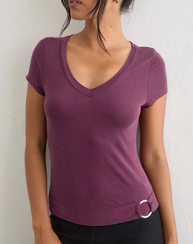 Haut Aluvia avec anneau argenté, en Cupro violet foncé