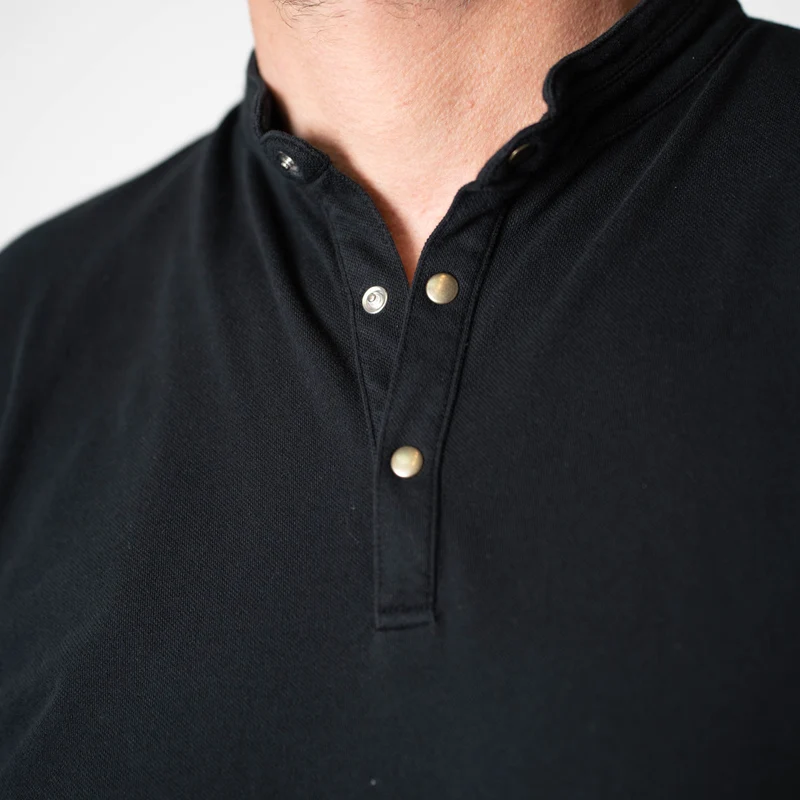 Polo "Côte d'Azur" Noir Piqué à Pressions avec Col Tunisien