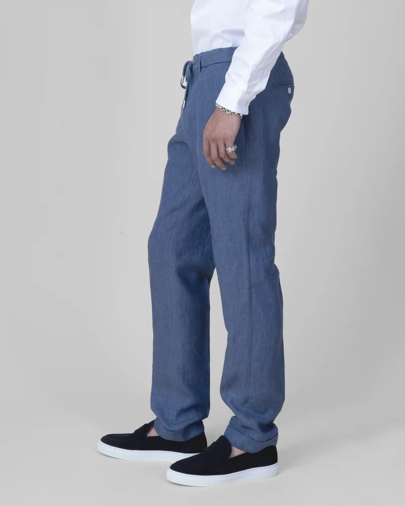 Pantalon à lacet Amovible "Corinthe" en Lin Bleu