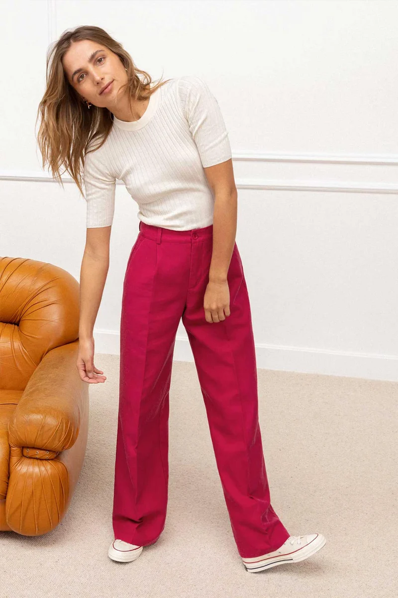 Pantalon palazzo léger fuschia
