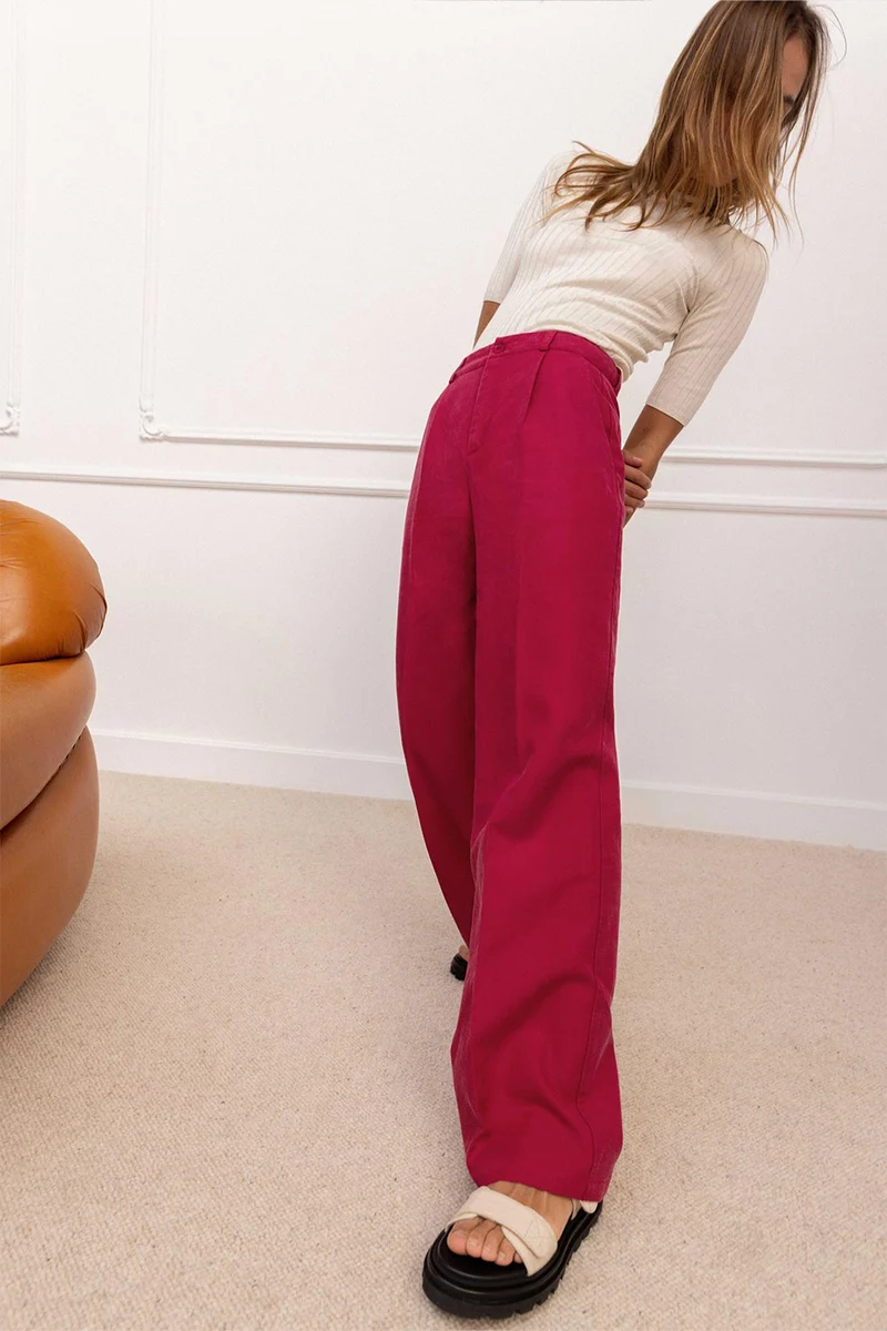 Pantalon palazzo léger fuschia