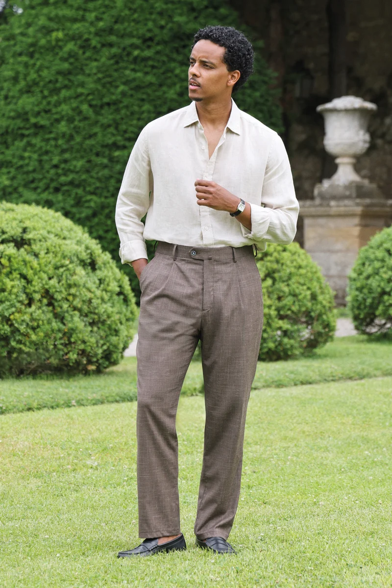Pantalon à pinces léger marron