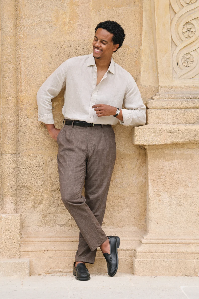 Pantalon à pinces léger marron