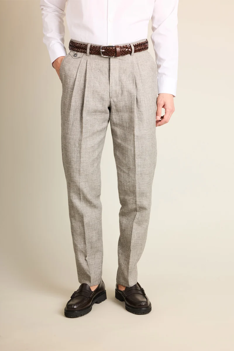Pantalon double pinces léger pied de puce