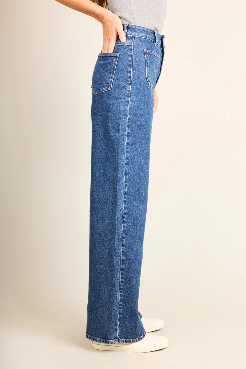 Jean wideleg poches plaquées bleu stone