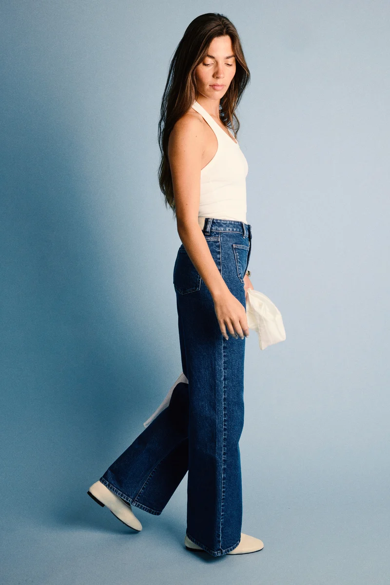 Jean wideleg poches plaquées bleu stone