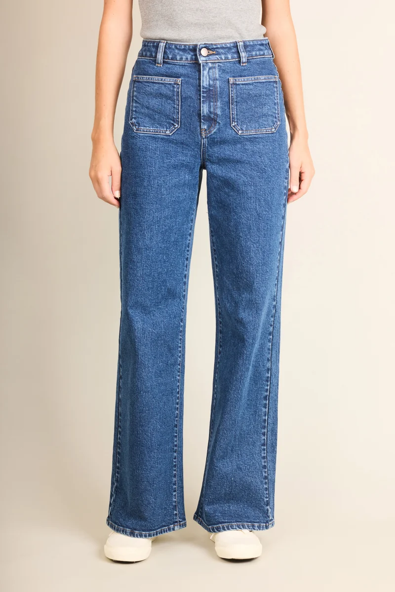 Jean wideleg poches plaquées bleu stone