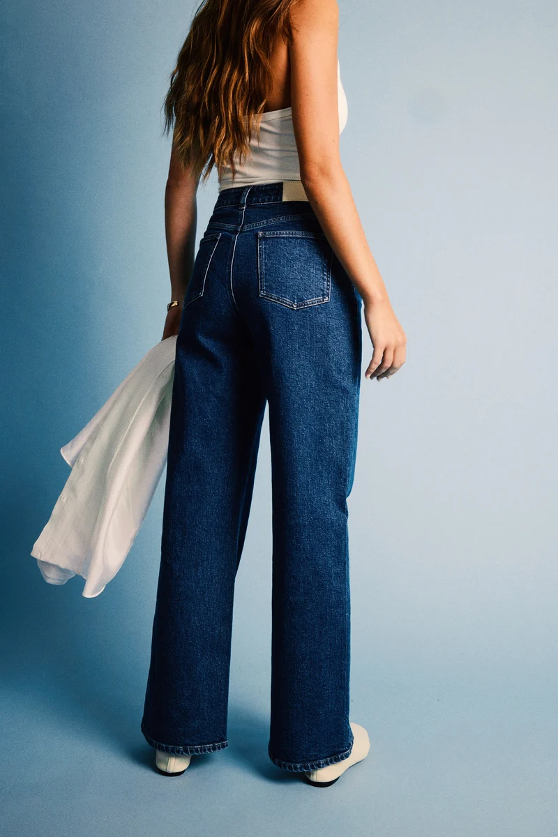 Jean wideleg poches plaquées bleu stone