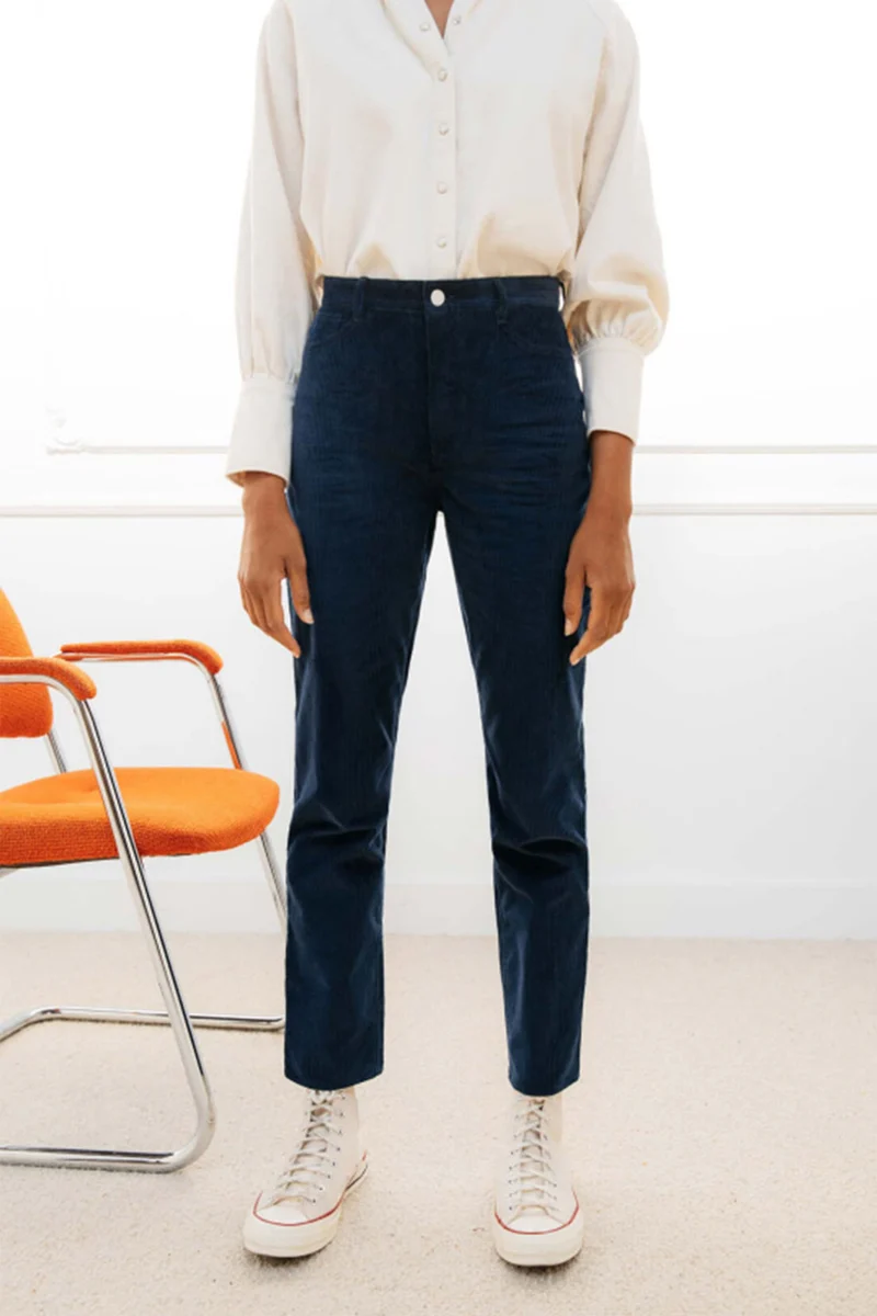 Pantalon velours droit bleu nuit