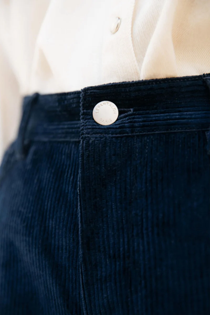 Pantalon velours droit bleu nuit