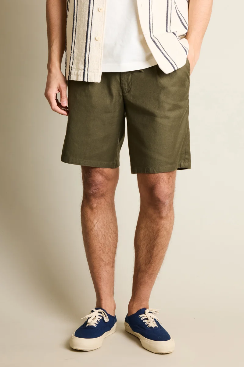 Bermuda coton-lin kaki foncé