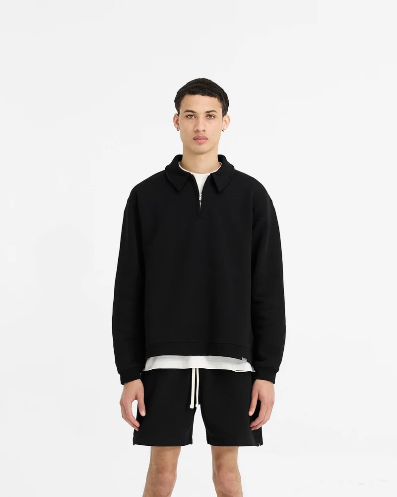 Initial Boxy Quarter Zip - Jet Black