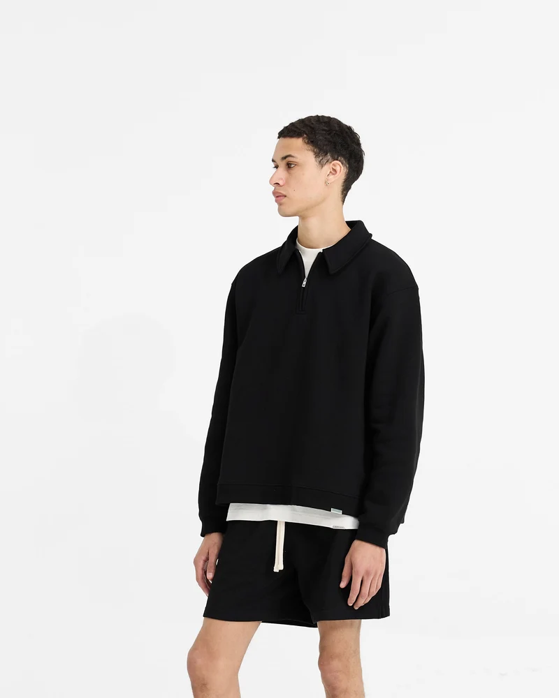Initial Boxy Quarter Zip - Jet Black