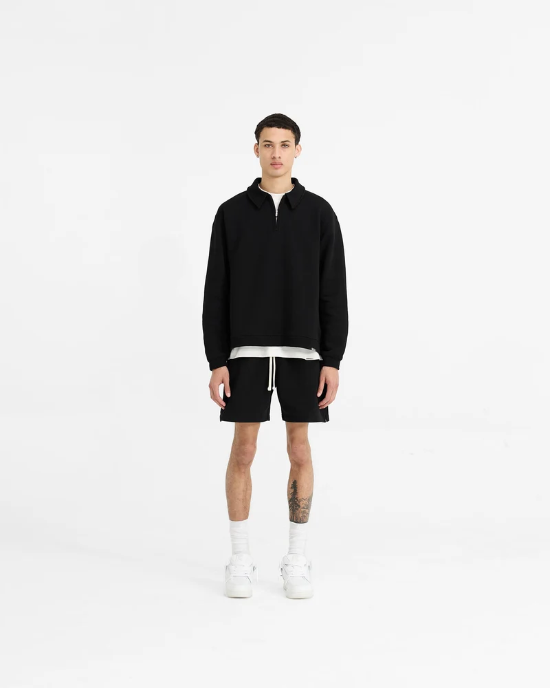 Initial Boxy Quarter Zip - Jet Black