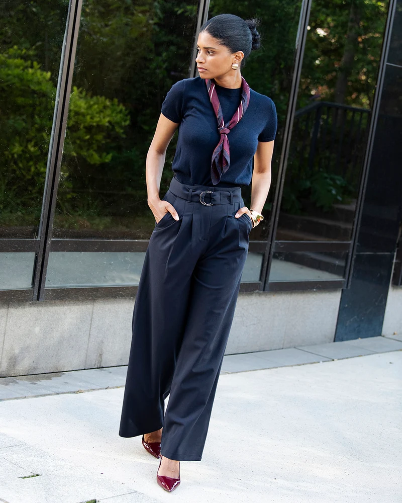Pantalon palazzo Panama - Bleu Marine