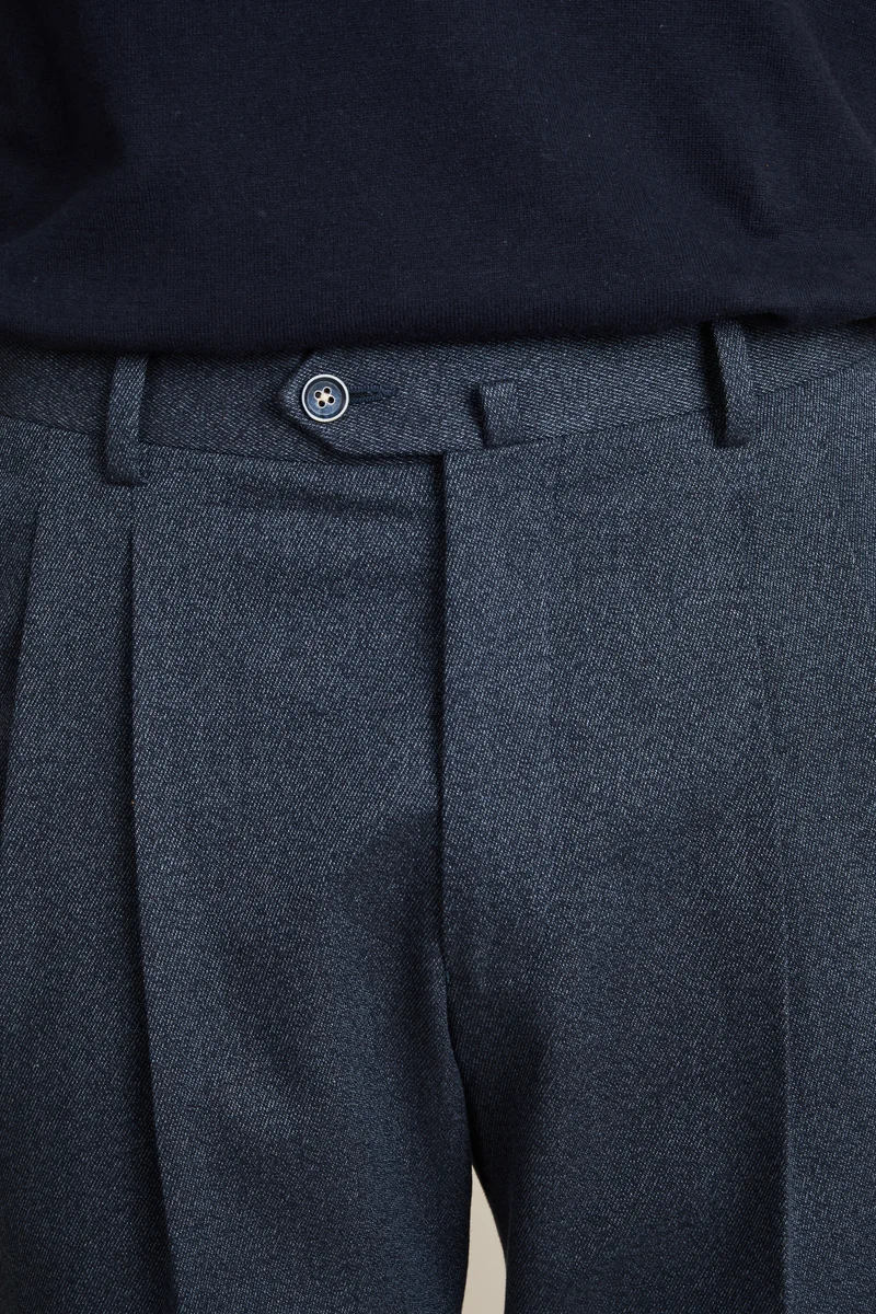 Pantalon double pinces flanelle bleu