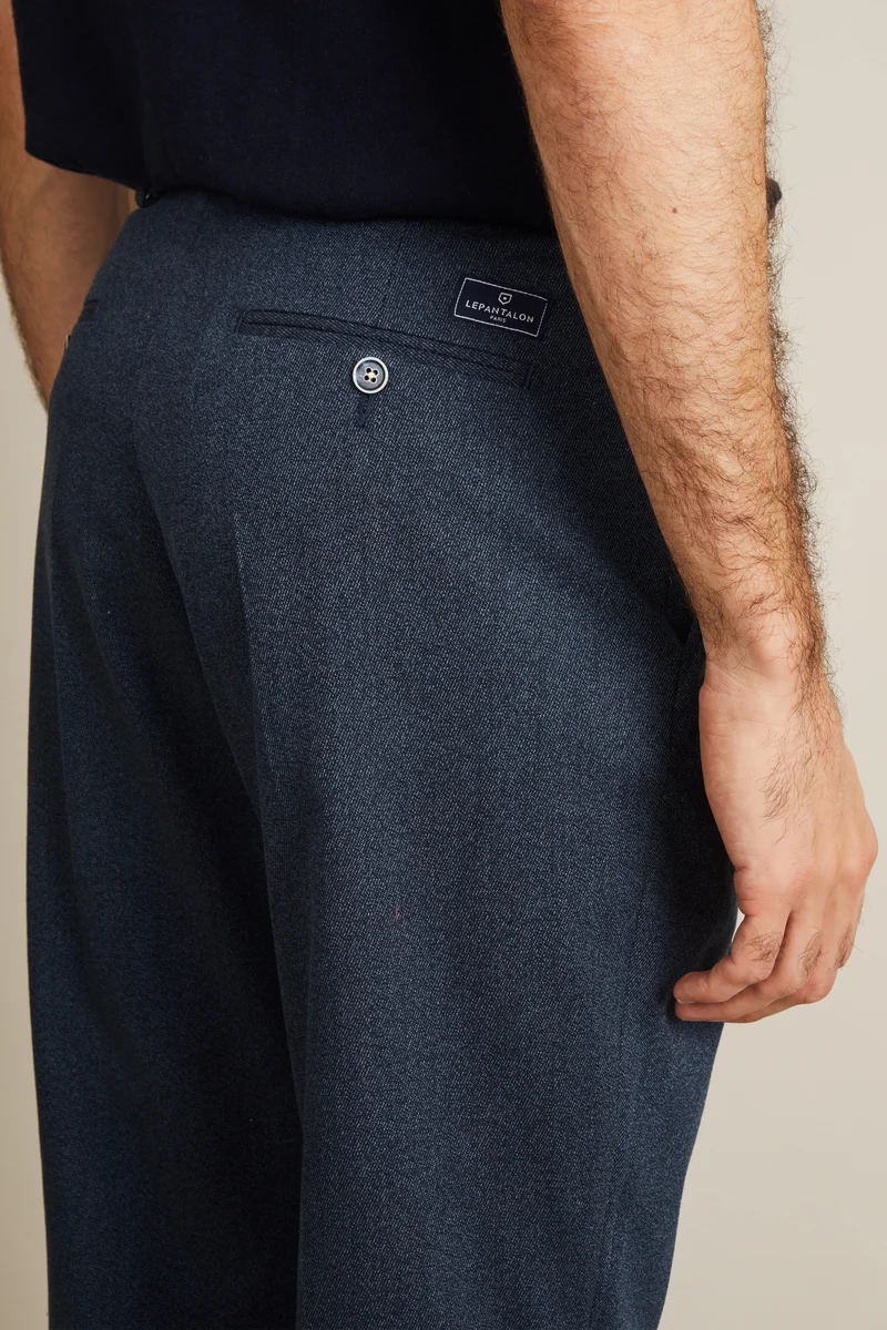 Pantalon double pinces flanelle bleu