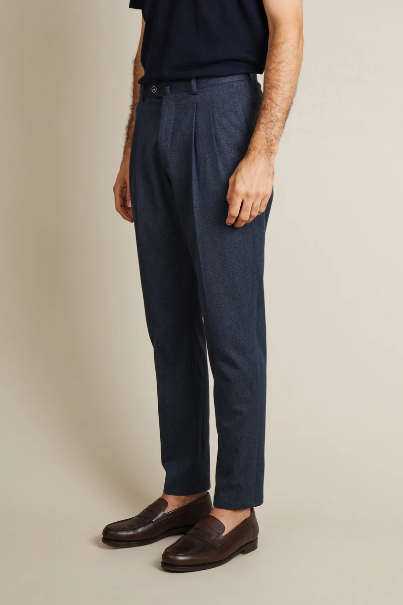 Pantalon double pinces flanelle bleu