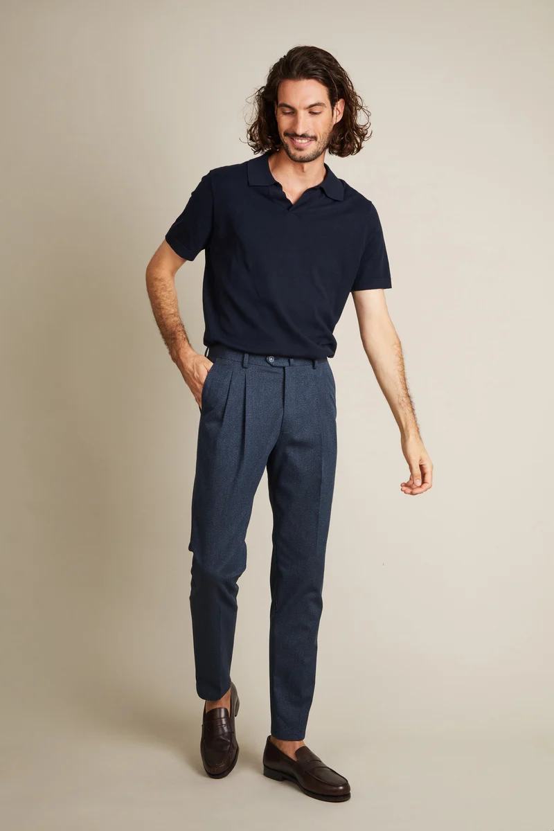 Pantalon double pinces flanelle bleu